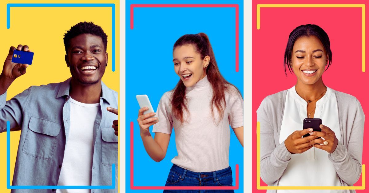 smiling GenZ and millennials with credit cards